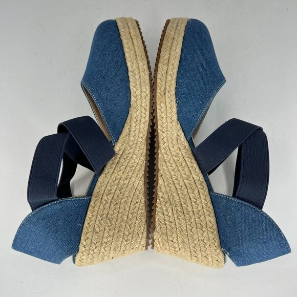 Womens Blue Beige Comfort Shoes Slip On Wedge Heel Espadrilles EU Size 41 - Picture 6 of 9